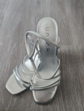 Unisa Silver Metallic Strappy Heeled Sandal